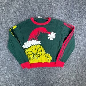 Dr. Seuss The Grinch Sweater Womens Medium Multicolor Colorblock Cotton Winter